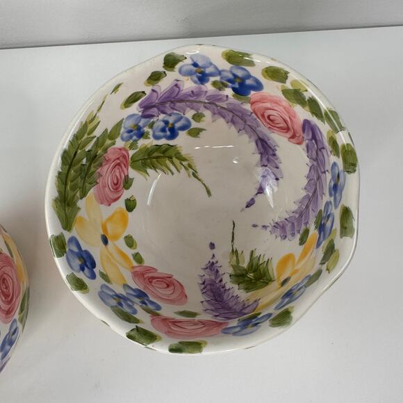 TableTops Gallery Le Jardin Bowls Floral Ceramic Round Hand Crafted Set of 2 - Picture 3 of 6